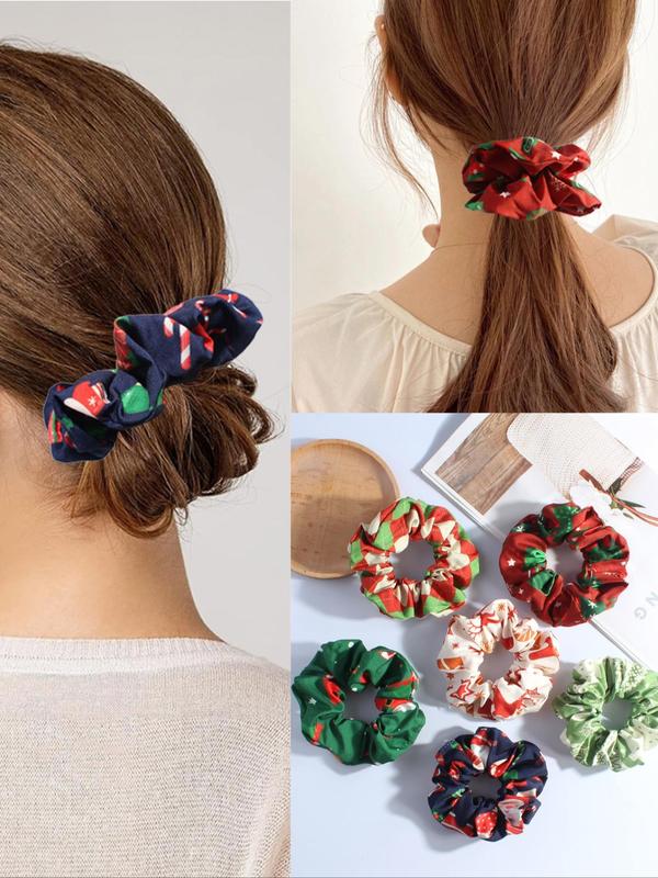 Christmas Themed Scrunchie, 6 Counts Cute Hair Scrunchies, High Stretch Hair Tie, Fashion Hair Accessories for Women & Girls