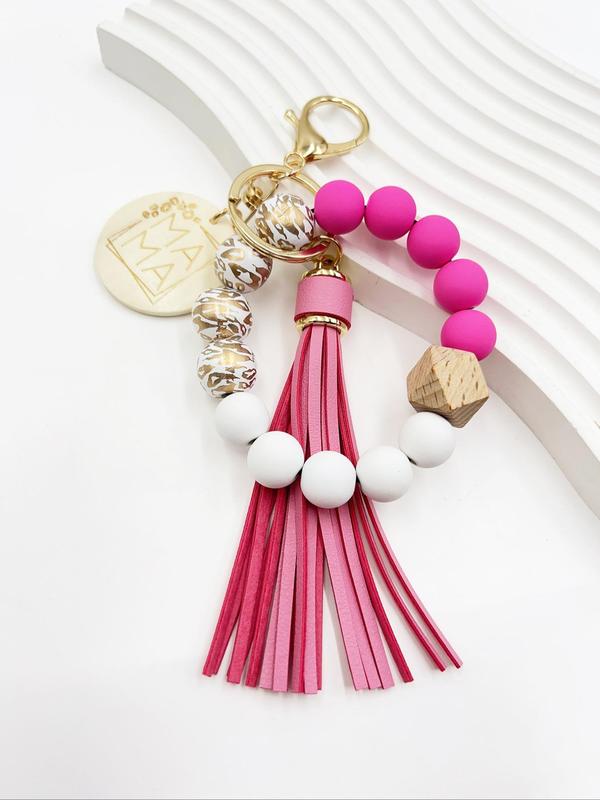 Wooden Beaded Keychain for Summer, Tassel Decor Keychain for Men,  Fun Keychains  for Women, Key Chain for Car Keys, Key Holder, Cute Jewelry for Party, Daily Clothing Decor for Girl, Car Stuff