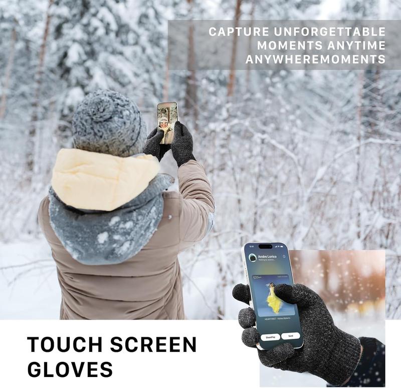 Winter Gloves - Gloves for Men Women, Wool Fleece Liner Gloves with Touchscreen, Warm Knit Gloves for Cold Weather