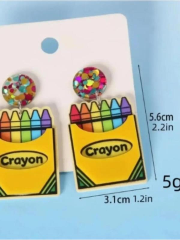 1 Pair Cute Cartoon Colorful Pencil Design Dangle Earrings, Personalized Drop Earrings, Creative Acrylic Jewelry for Women