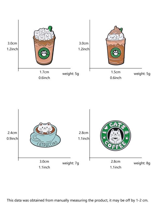 Creative Cute Cat & Coffee Design Brooch, Clothes Accessories for Women & Men, Hats Decoration Fixed Buckle, Casual Zinc Alloy Jewelry