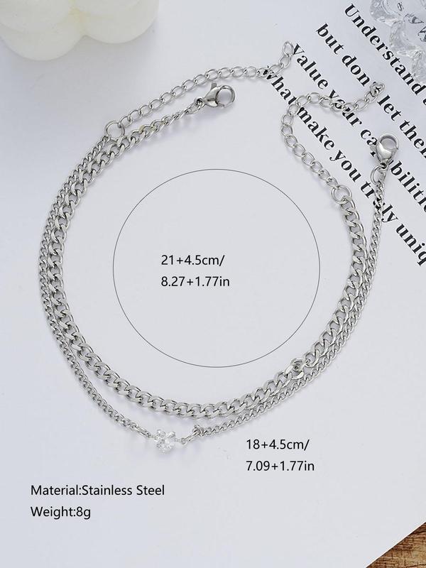 Fashion Chain & Rhinestone Heart Decor Adjustable Anklet for Women & Girls, New Fashion Stainless Steel Anklet for Party, Daily Clothing Decor