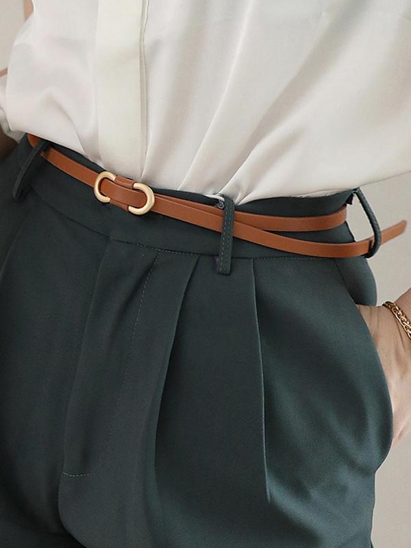 Women's Solid Color Buckle Thin No Punching Belt, Pu Leather Belt for Party, Daily Clothing Decor for Girl, Trendy All-match & Exquisite Belt As Gift