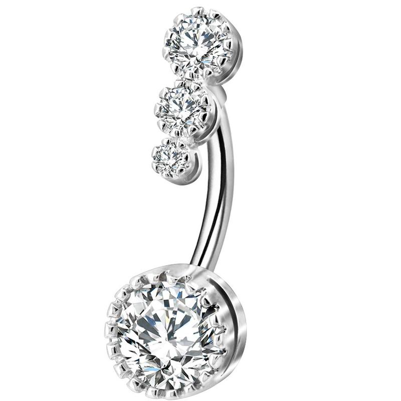 Oufer 14G Four Round CZ Top and Bottom Cute Belly Button Rings Belly Piercing Jewelry