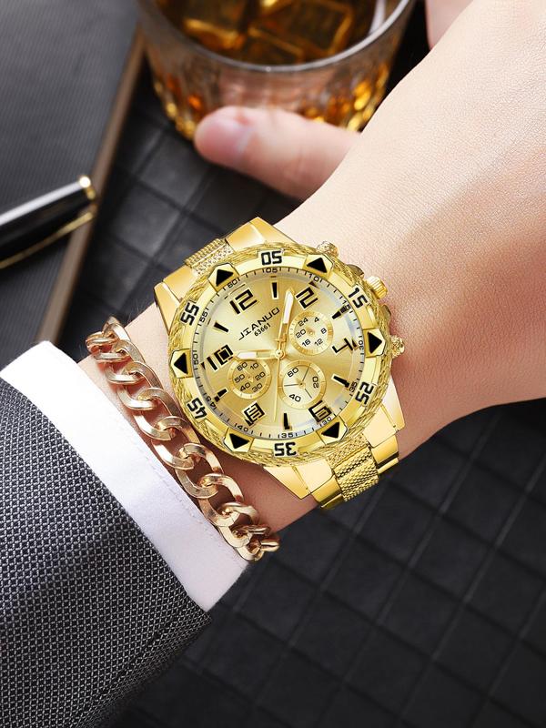 Men's Business Fashion Round Dial Quartz Watch, Fashion Watch for Party, Daily Clothing Decor, Trendy All-match & Exquisite Watch for Birthday Gift