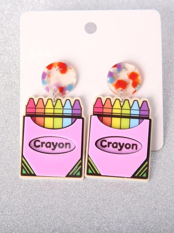 1 Pair Cute Cartoon Colorful Pencil Design Dangle Earrings, Personalized Drop Earrings, Creative Acrylic Jewelry for Women