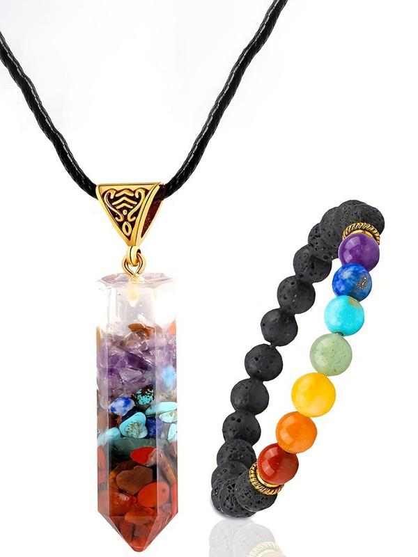 Unisex Elegant Colorful Stone Decor Pendant Necklace & Bracelet, Fashion Jewelry for Party, Daily Clothing Decor, Trendy All-match & Exquisite Jewelry for Birthday Gift