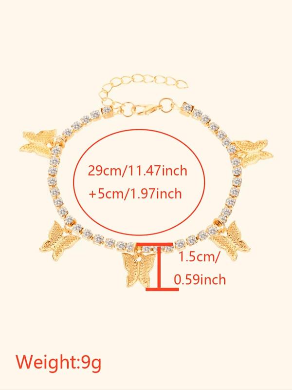 Rhinestone Butterfly Charm Decor Anklet for Women & Girls,  Fashion Jewelry for Party, Daily Clothing Decor, Trendy All-match & Exquisite Jewelry for Birthday Gift