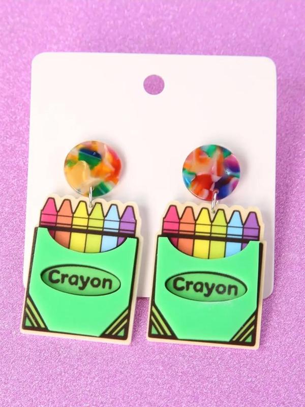 1 Pair Cute Cartoon Colorful Pencil Design Dangle Earrings, Personalized Drop Earrings, Creative Acrylic Jewelry for Women