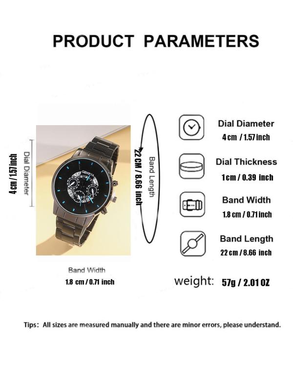 Men's Fashion Watch & Jewelry Set, Including Round Dial Analog Quartz Watch & Chain Bracelet & Ring & Cross Pendant Necklace, Trendy Watch Set for Men, with Box