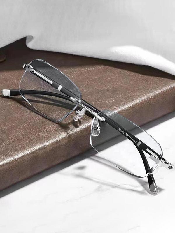 Men's Simple Style Rimless Eyeglasses with Glasses Box, Basic Fall Freshness Flat Frame Fashion Eyeglasses for Daily Use, Fashion Eyeglasses for Daily Clothing Decor for Men Fall Outfits