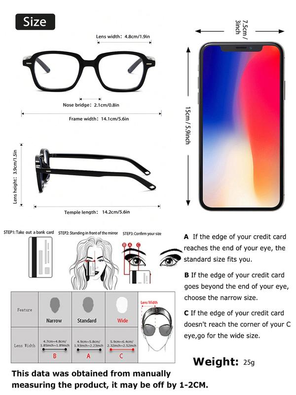 Unisex Simple Style Square Frame Eyeglasses, Trendy Casual Eyeglasses for Everyday Use, Fashion Accessories for Outdoor Activities