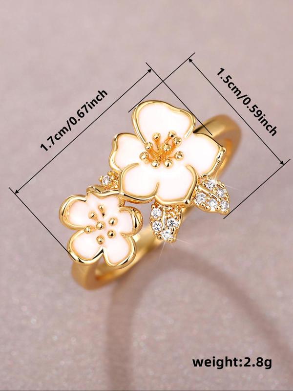 Flower Rhinestone Decorated Ring, Copper Rings Jewelry, Casual All-match Accessories for Party, Daily Promise Ring for Gf Holiday Gifts