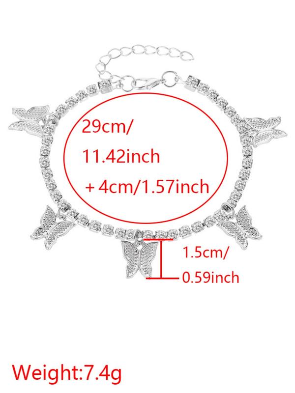 Rhinestone Butterfly Charm Decor Anklet for Women & Girls,  Fashion Jewelry for Party, Daily Clothing Decor, Trendy All-match & Exquisite Jewelry for Birthday Gift