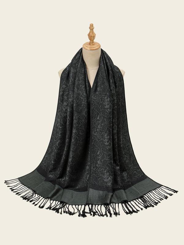 Women's Elegant Paisley Pattern Tassel Design Shawl, Vintage Style Casual Scarf for Daily Wear, Fashion Accessories for Women & Girls