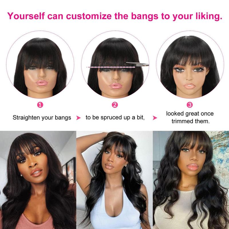 [Giving Sale] West Kiss Glueless Ready to Go Wig Body Wave 5x5 Lace Closure Wig with Bangs Glueless Human Hair Wigs Pre Cut Lace 5x5 Closure Wig Pre bleached Knots Beginner Friendly Human Hair Wig With Bangs 180% Density