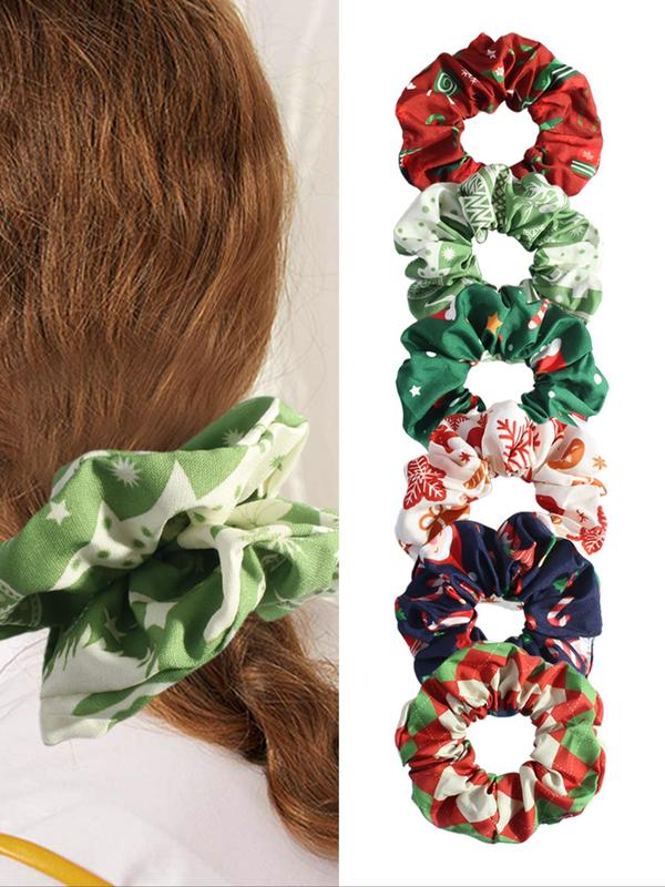 Christmas Themed Scrunchie, 6 Counts Cute Hair Scrunchies, High Stretch Hair Tie, Fashion Hair Accessories for Women & Girls