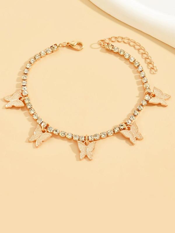 Rhinestone Butterfly Charm Decor Anklet for Women & Girls,  Fashion Jewelry for Party, Daily Clothing Decor, Trendy All-match & Exquisite Jewelry for Birthday Gift