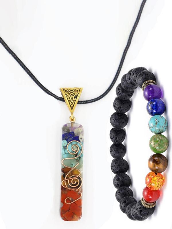 Unisex Elegant Colorful Stone Decor Pendant Necklace & Bracelet, Fashion Jewelry for Party, Daily Clothing Decor, Trendy All-match & Exquisite Jewelry for Birthday Gift