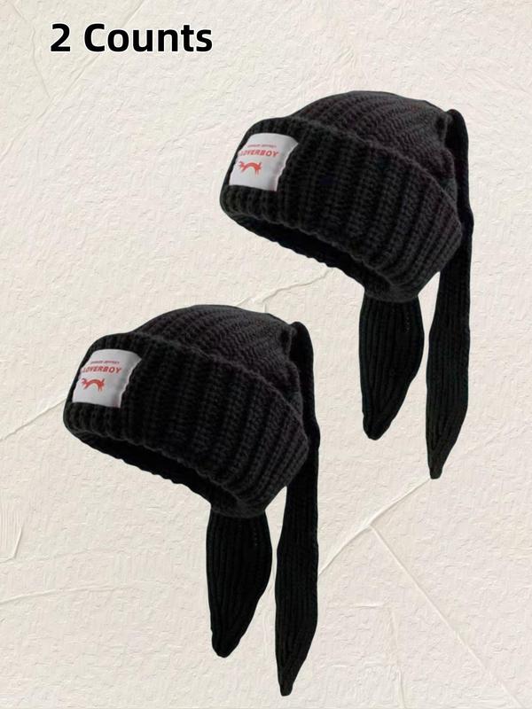 Cute Cat Ear Design Beanie Hat, Striped & Plain Color Knit Hat, Fashionable Warm Hat for Women & Men for All Season