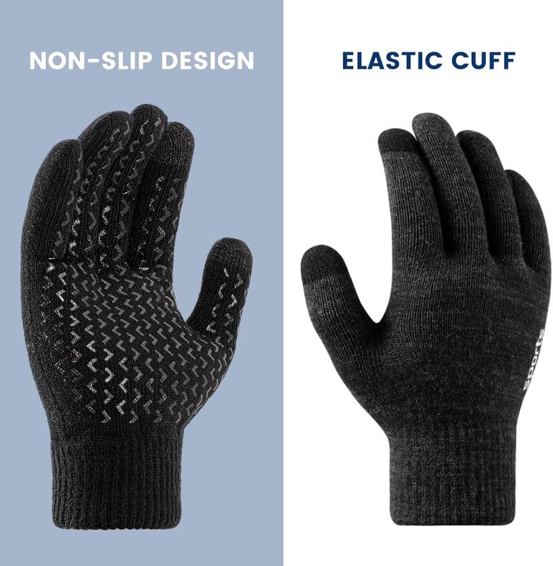 Winter Gloves - Gloves for Men Women, Wool Fleece Liner Gloves with Touchscreen, Warm Knit Gloves for Cold Weather