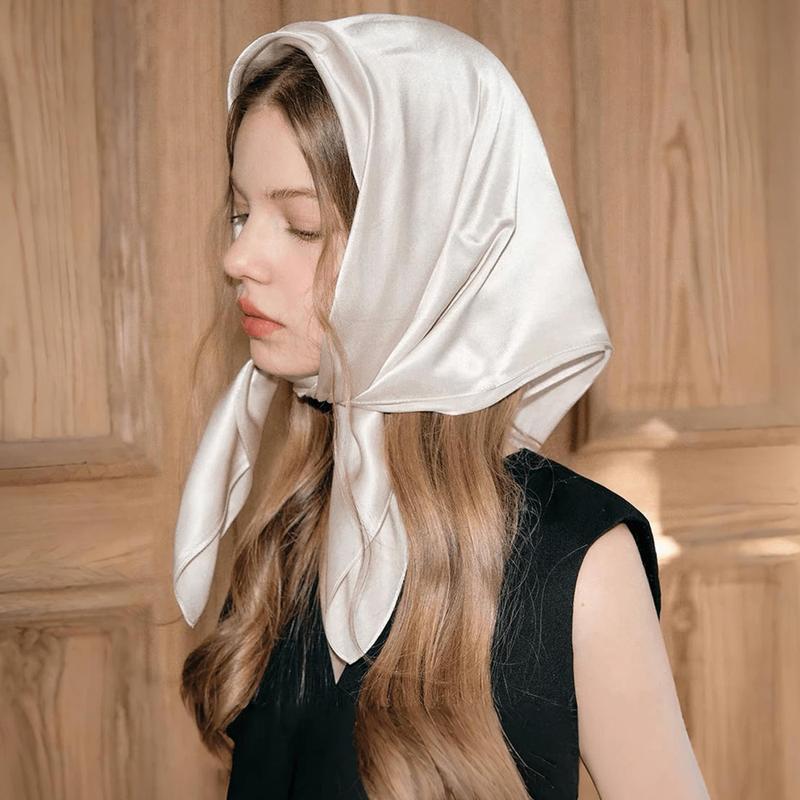 27.6 inch Large Satin Square Head Scarf  Fashion Silk Like Head Scarves Simple Square Satin Hair Scarf Bandanas for Women