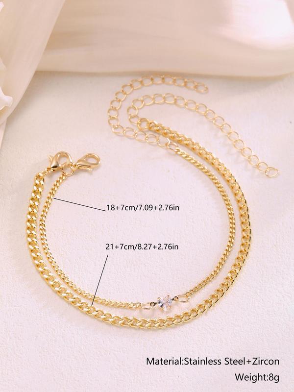 Fashion Chain & Rhinestone Heart Decor Anklet, 2 Counts Foot Jewelry for Women & Girls, Fashion Jewelry for Party, Daily Clothing Decor, Perfect for Gift