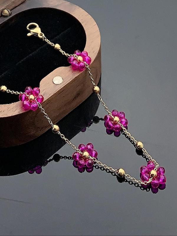 Boho Flower Decor Link Charm Bracelet, Fashionable Stainless Steel Vintage Jewelry for Women Party, Daily Decor, Trendy Y2k Teen Girl Accessories for Gift