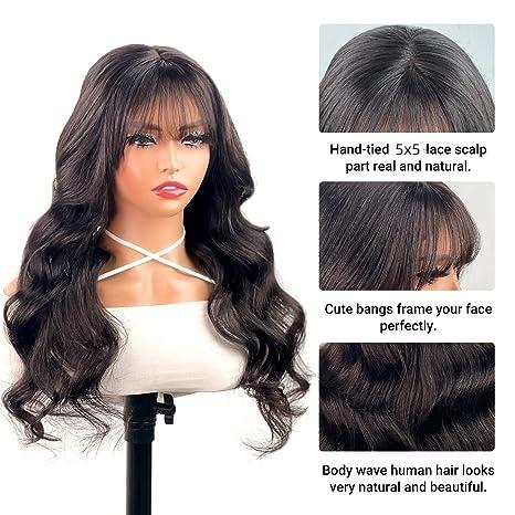 [Giving Sale] West Kiss Glueless Ready to Go Wig Body Wave 5x5 Lace Closure Wig with Bangs Glueless Human Hair Wigs Pre Cut Lace 5x5 Closure Wig Pre bleached Knots Beginner Friendly Human Hair Wig With Bangs 180% Density