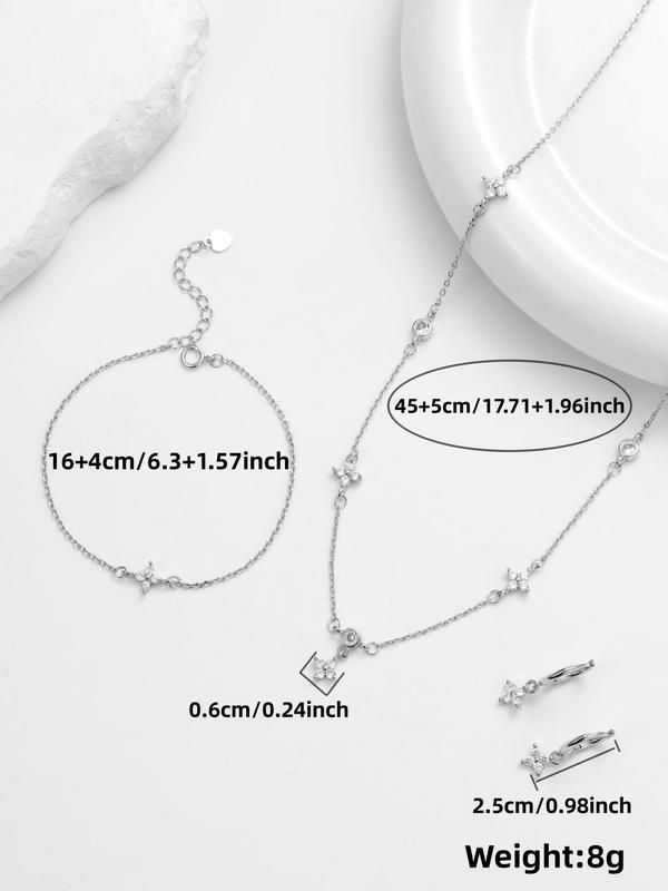 Women's Elegant Fashion Artificial Zircon Decorated Jewelry Set, Including Pendant Necklace & Dangle Earrings & Bracelet, Fashionable Jewelry Set for Party Decoration As Gift Without Box