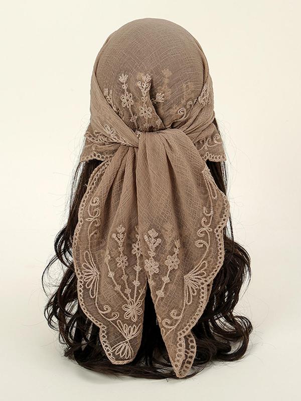 Women's Floral Pattern Solid Color Square Lace Design Scarf, Fashionable Breathable Shawl for All Seasons, Multifunctional Scarf for Women