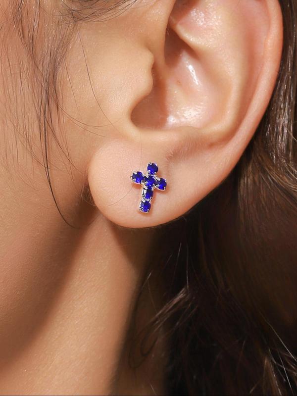 Rhinestone Decorated Cross Design Stud Earrings, Elegant Jewelry for Party, Daily Clothing Decor, Trendy All-match & Exquisite Jewelry for Birthday Gift