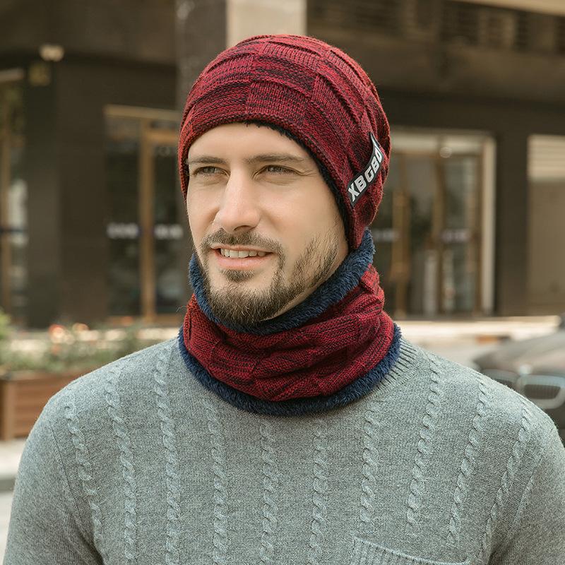 Winter Beanie and Neck Warmer Set - Thickened Fleece-Lined Knit Hat for Men, Stylish European and American Autumn Winter Fashion