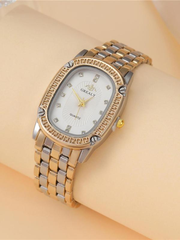 Elegant Rhinestone Decor Quartz Watch, Fashionable Oval Dial Watch for Women & Girls, Trendy All-match & Exquisite Watch for Birthday Gift