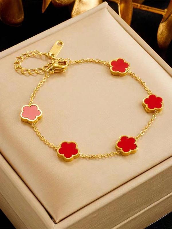 Fashion Flower Shaped Link Bracelet, Simple All-match Stainless Steel Matching Jewelry for Women for Gift, Cute Light Luxury Summer Jewelry Accessory