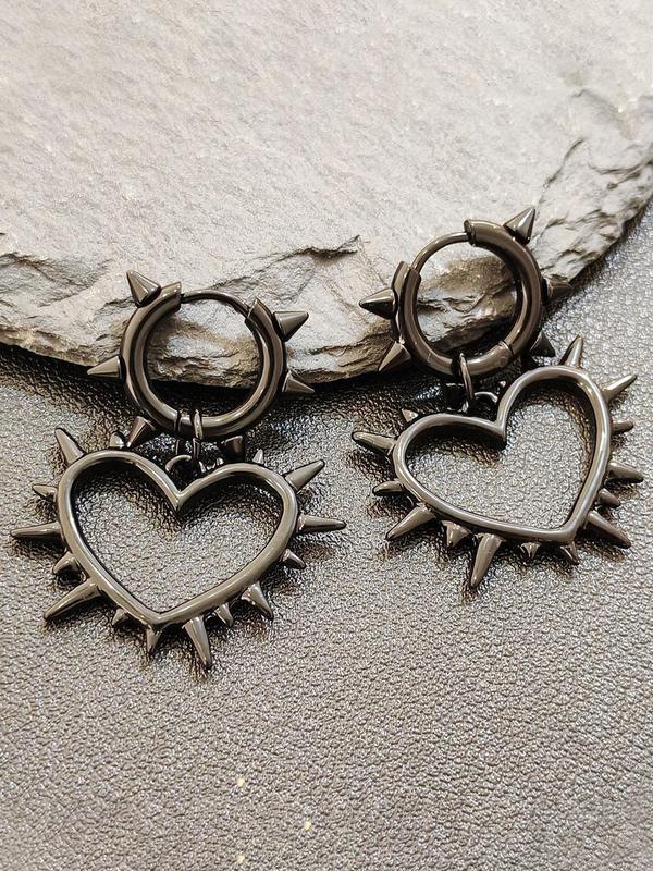 Punk Rivet & Heart Design Dangle Earrings, Stainless Steel Dangle Earrings for Party, Daily Decor, Trendy All-match Y2k Goth Jewelry for Birthday Gift