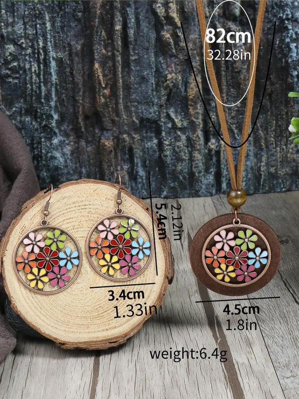 3pcs set Boho Hollow out Flower Decor Jewelry Set, Including Dangle Earrings & Pendant Necklace, Jewelry Set for Women, Trendy Vintage Fashion Accessories for Party, Club