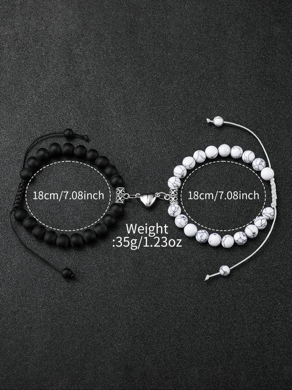 Simple Round Dial Quartz Watch & Heart Charm Beaded Bracelet Set, 4pcs Fashion Watch Set for Party, Daily Clothing Decor, Trendy All-match & Exquisite Watch Set for Birthday Gift without Box