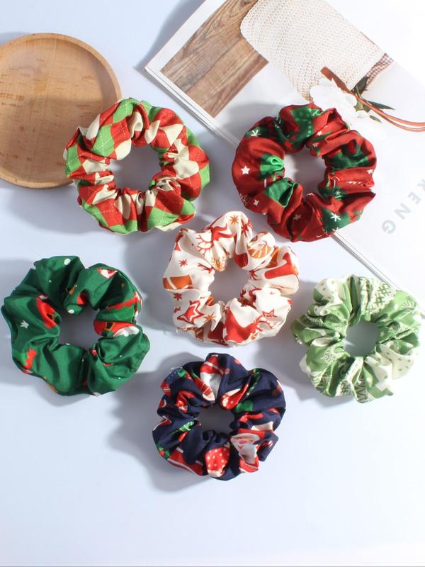 Christmas Themed Scrunchie, 6 Counts Cute Hair Scrunchies, High Stretch Hair Tie, Fashion Hair Accessories for Women & Girls