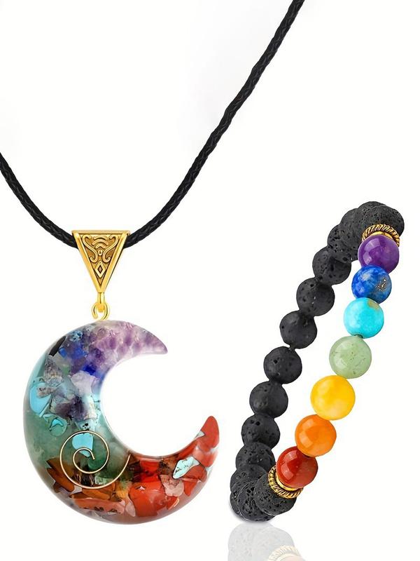 Unisex Elegant Colorful Stone Decor Pendant Necklace & Bracelet, Fashion Jewelry for Party, Daily Clothing Decor, Trendy All-match & Exquisite Jewelry for Birthday Gift