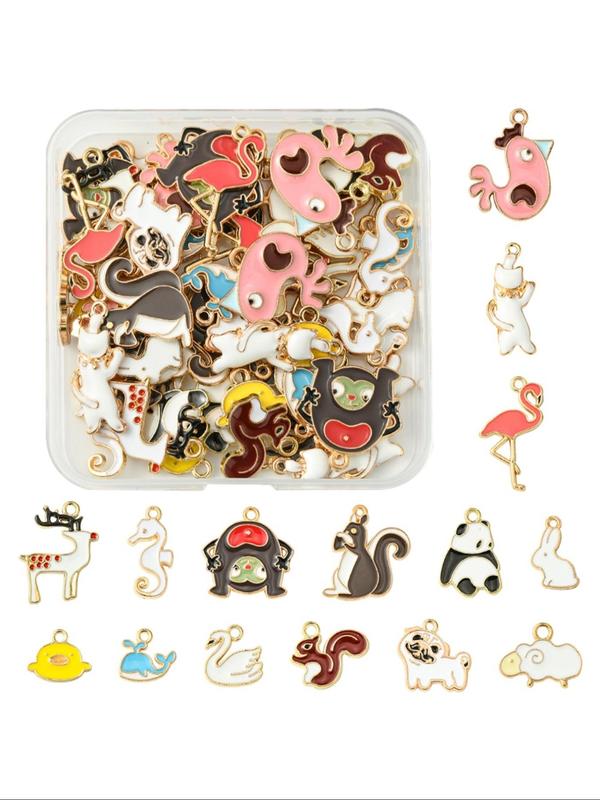 Cute Cartoon Animal & Marine Life Themed Alloy Enamel Pendants, Mixed Color Animal Theme Charm, Fashionable Jewelry Accessories for Diy Bracelet & Necklace Making