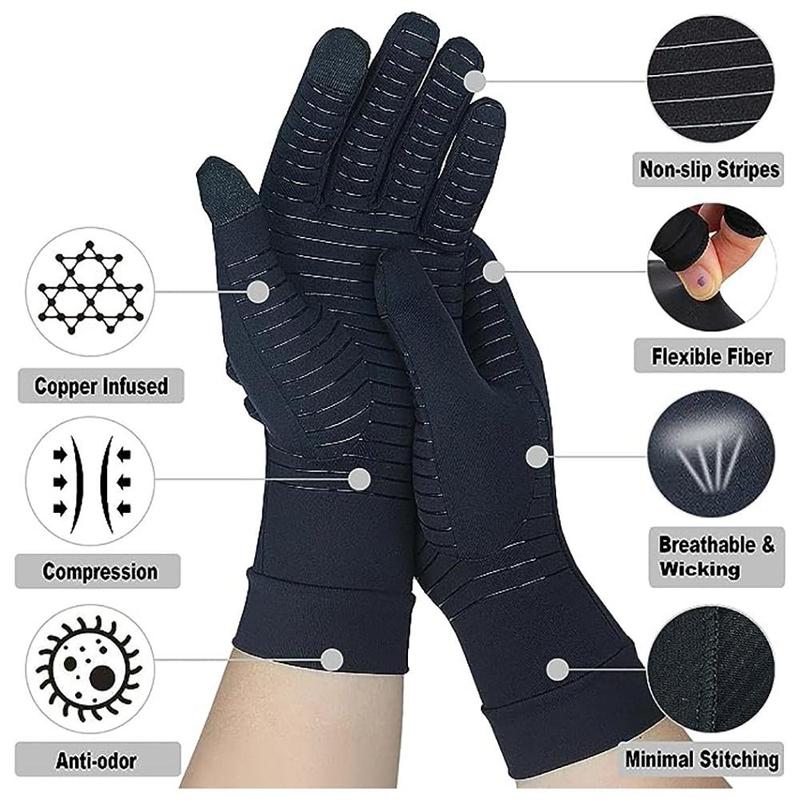 Full Finger Gloves, 1 Pair Copper Infused Gloves for Women & Men, Daily Cycling, Driving, Typing Gloves, Gym Accessories