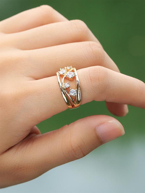 Fashion Rhinestone Decorated Copper Ring, Wedding Engagement Bridal Jewelry, Jewelry Gift for Women Daily Use