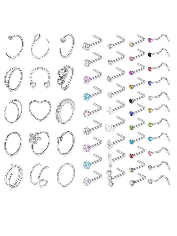 Mixed Style Nose Ring, Rhinestone Decor Nose Studs, Nose Piercing Jewelry for Women & Men, Trendy All-match & Exquisite Jewelry for Birthday Gift