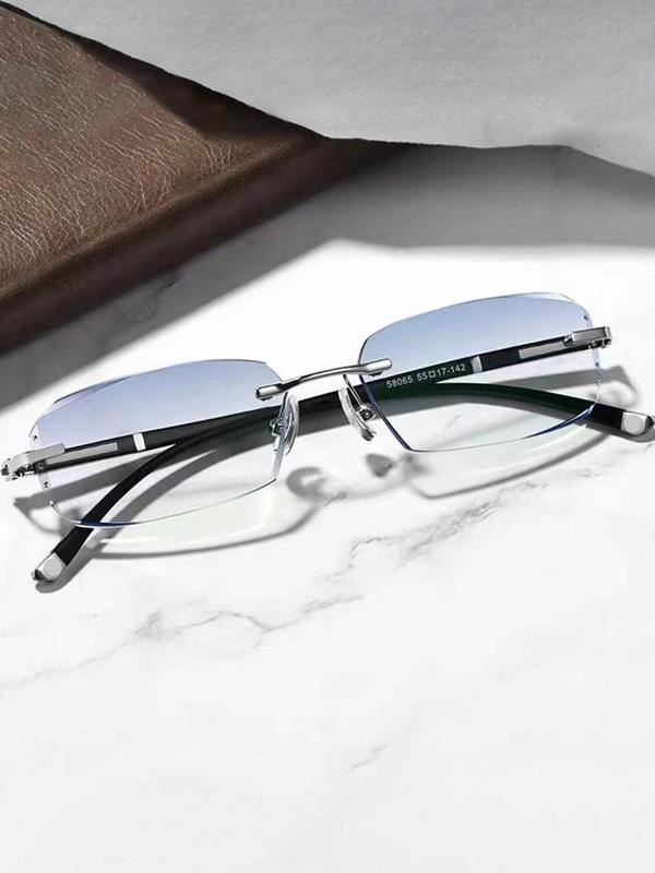 Men's Simple Style Rimless Eyeglasses with Glasses Box, Basic Fall Freshness Flat Frame Fashion Eyeglasses for Daily Use, Fashion Eyeglasses for Daily Clothing Decor for Men Fall Outfits