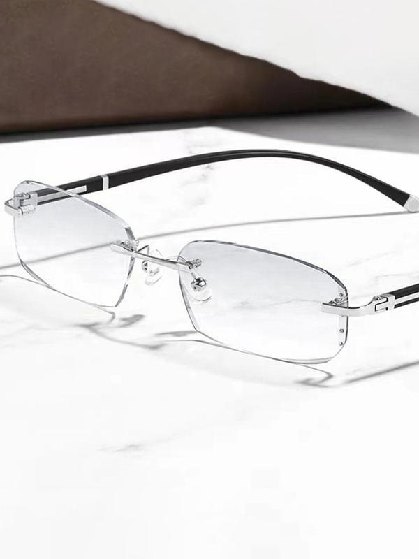 Men's Simple Style Rimless Eyeglasses with Glasses Box, Basic Fall Freshness Flat Frame Fashion Eyeglasses for Daily Use, Fashion Eyeglasses for Daily Clothing Decor for Men Fall Outfits