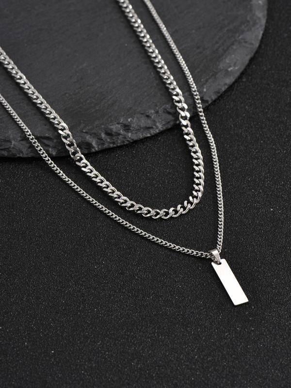 Punk Style Stainless Steel Necklace Set, 2pcs Simple Trendy Neck Jewelry for Men and Boy for Gift, Fashion Accessories for Party, Daily Clothing Decor