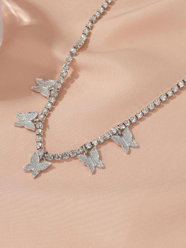 Rhinestone Butterfly Charm Decor Anklet for Women & Girls,  Fashion Jewelry for Party, Daily Clothing Decor, Trendy All-match & Exquisite Jewelry for Birthday Gift