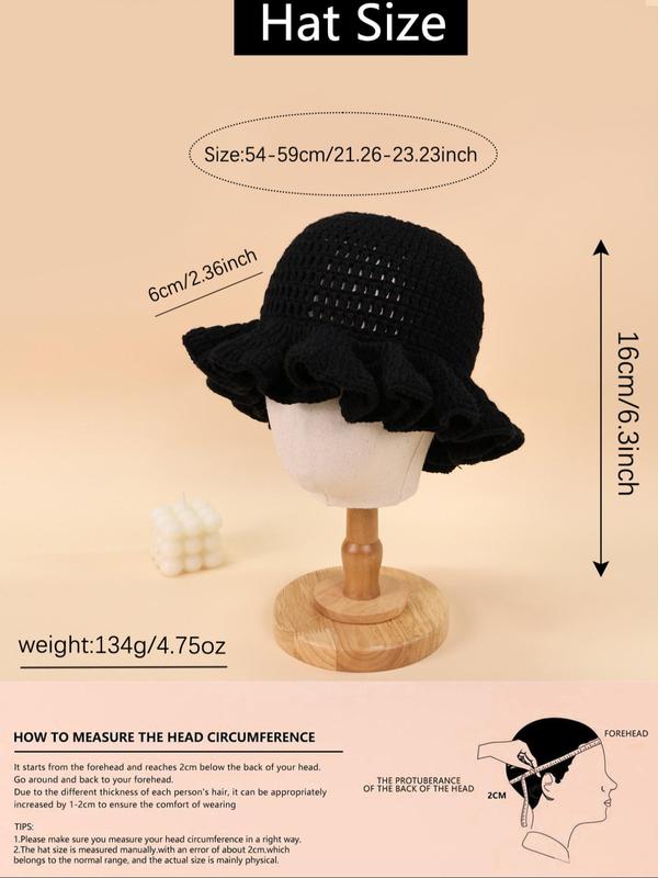 Solid Color Hollow Out Bucket Hat, Casual Wide Brim Fisherman Hat for Fall & Winter, Fashion Accessories for Women & Girls