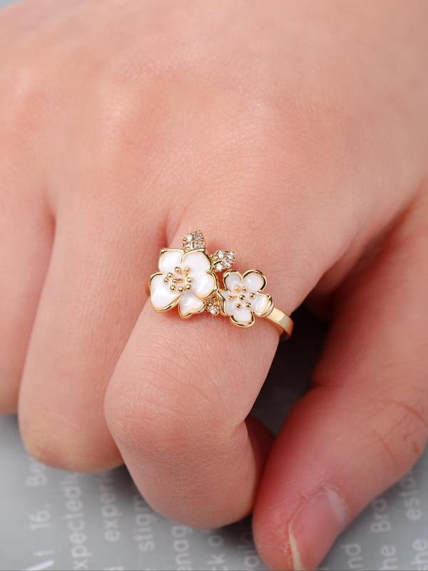 Flower Rhinestone Decorated Ring, Copper Rings Jewelry, Casual All-match Accessories for Party, Daily Promise Ring for Gf Holiday Gifts